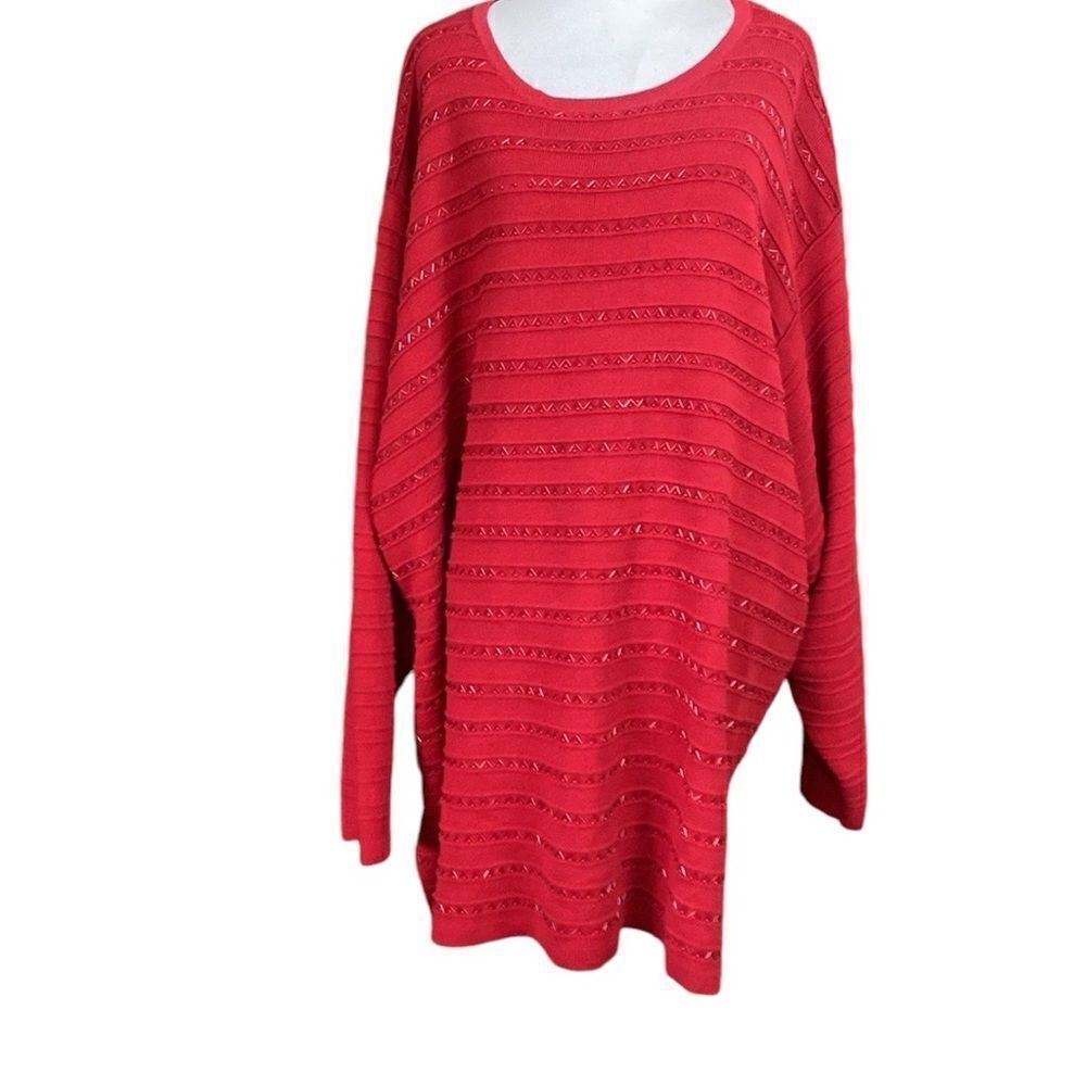 Lane Bryant Sweater Womens Red Top Long Sleeve Casual Ladies Beaded